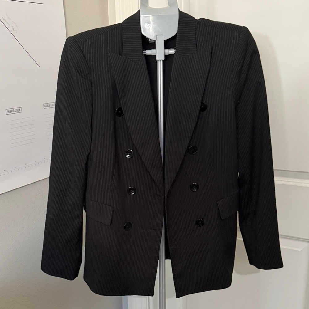 White House Black Market Black Blazer with Silver Chain Accent